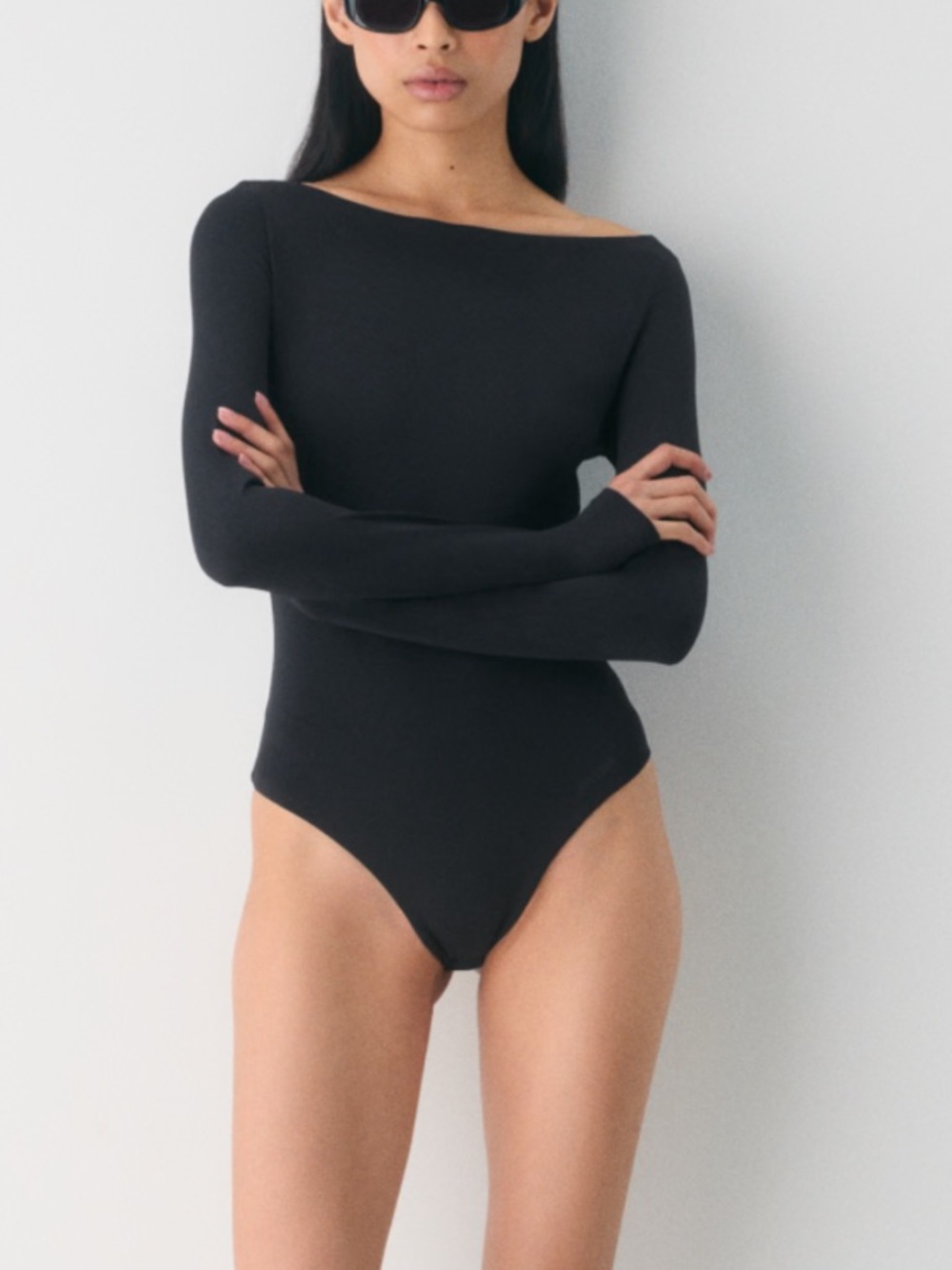 Aritzia Black Off-the-Shoulder Long-Sleeve Bodysuit